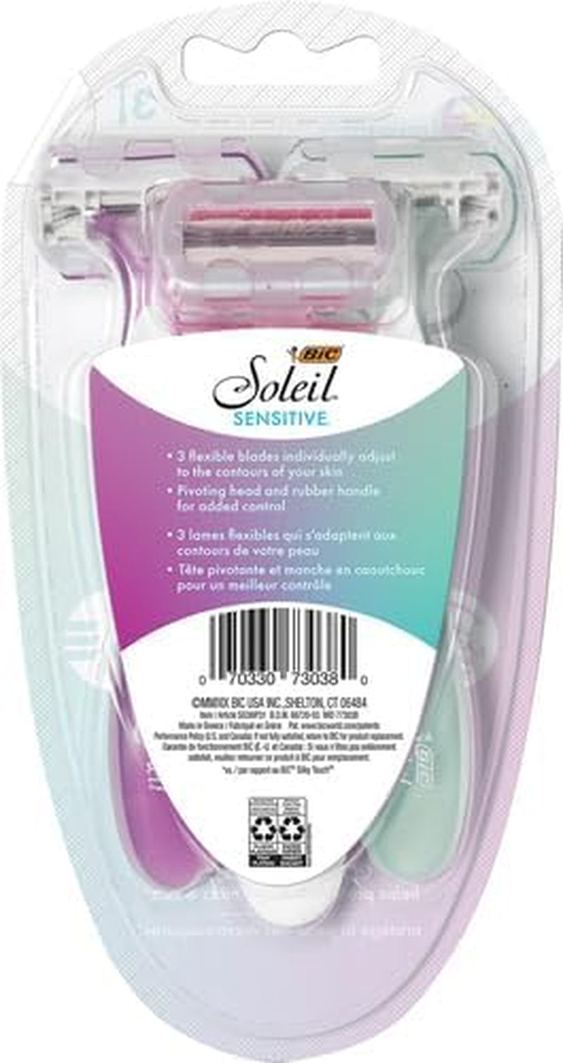 Soleil Sensitive Women's Disposable Shaving Razors - Set of 3, Purple, Model 7048