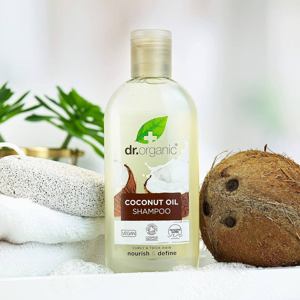 Dr Organic Coconut Oil Shampoo for Hydration - Suitable for Normal and Dry Hair, Unisex, Natural, Vegan, Cruelty-Free, Paraben and SLS-Free, Organic, 265ml (Packaging May Vary)