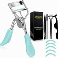 Professional Eyelash Curler with Comb and Brush, Universal Fit for All Eye Shapes, Includes 5 Silicone Refill Pads, Long-Lasting Natural Curl for Women, Ideal Makeup Gift (Blue)