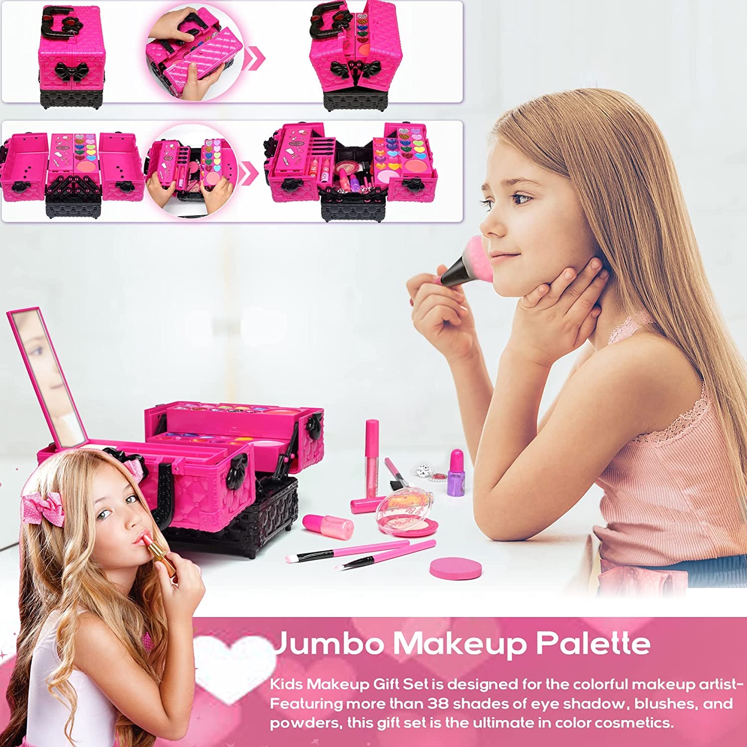 Professional Children's Makeup Set - 52-Piece Washable and Non-Toxic Makeup Kit for Ages 3-12, Ideal Birthday Gift for Aspiring Young Artists