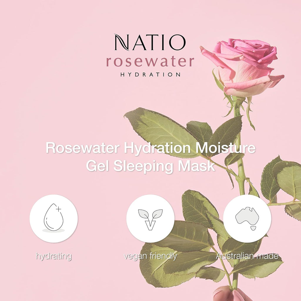 Australia Rosewater Hydration Moisture Gel Sleeping Mask 100G - Overnight Plumping Face Mask with Rosewater, Hyaluronate, and Calendula - Universal Face Moisturiser - Made in Australia