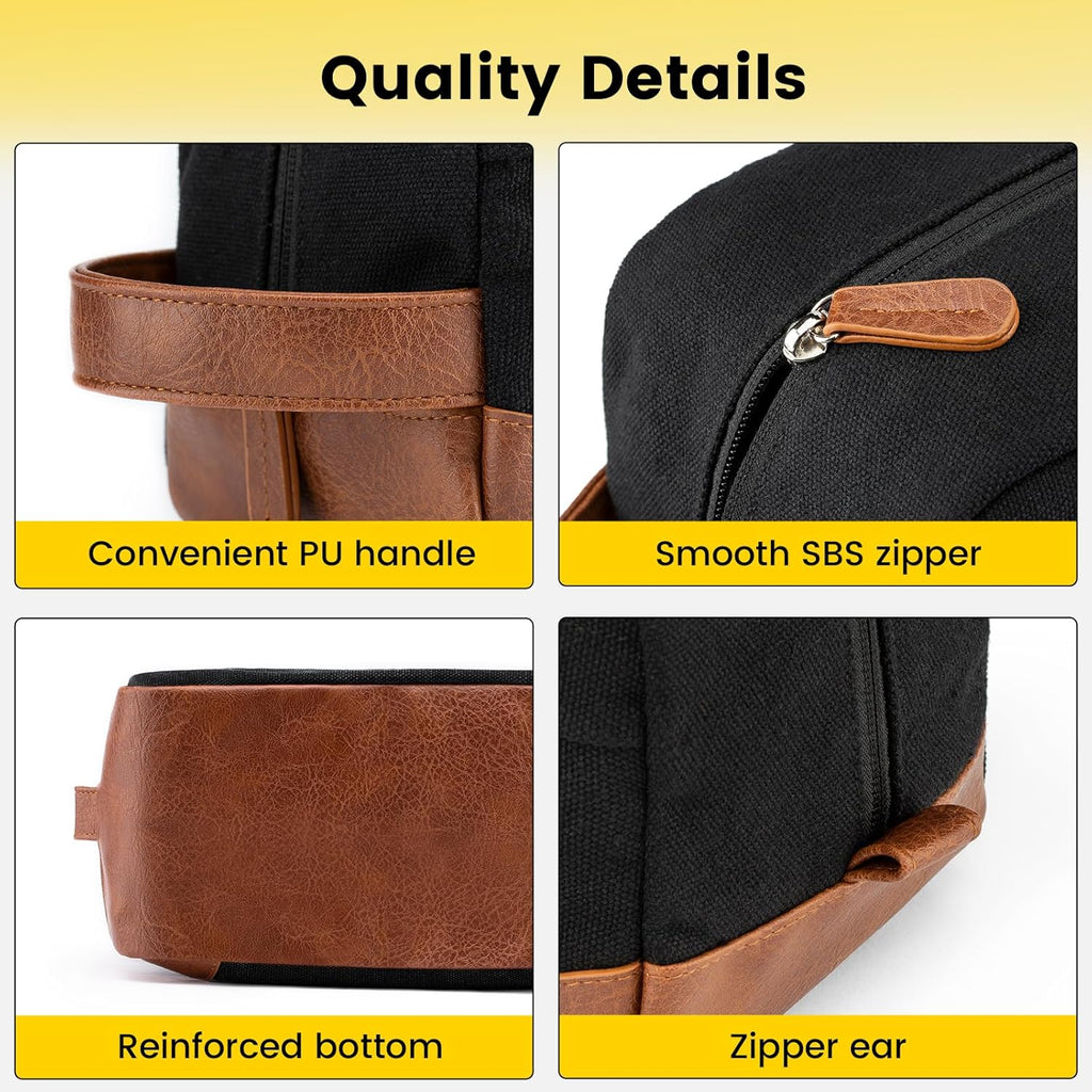 Hanging Travel Toiletry Bag for Men - Water-Resistant Canvas Shaving Kit, Large, Black