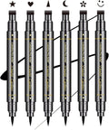 6-Piece Double-Headed Eyeliner Stamp Set - Black Liquid Eyeliner Pens with Star, Moon, Heart, Flower, Smiley, and Triangle Stencils for Women - Long-Lasting, Waterproof, and Smudge-Proof Makeup Kit