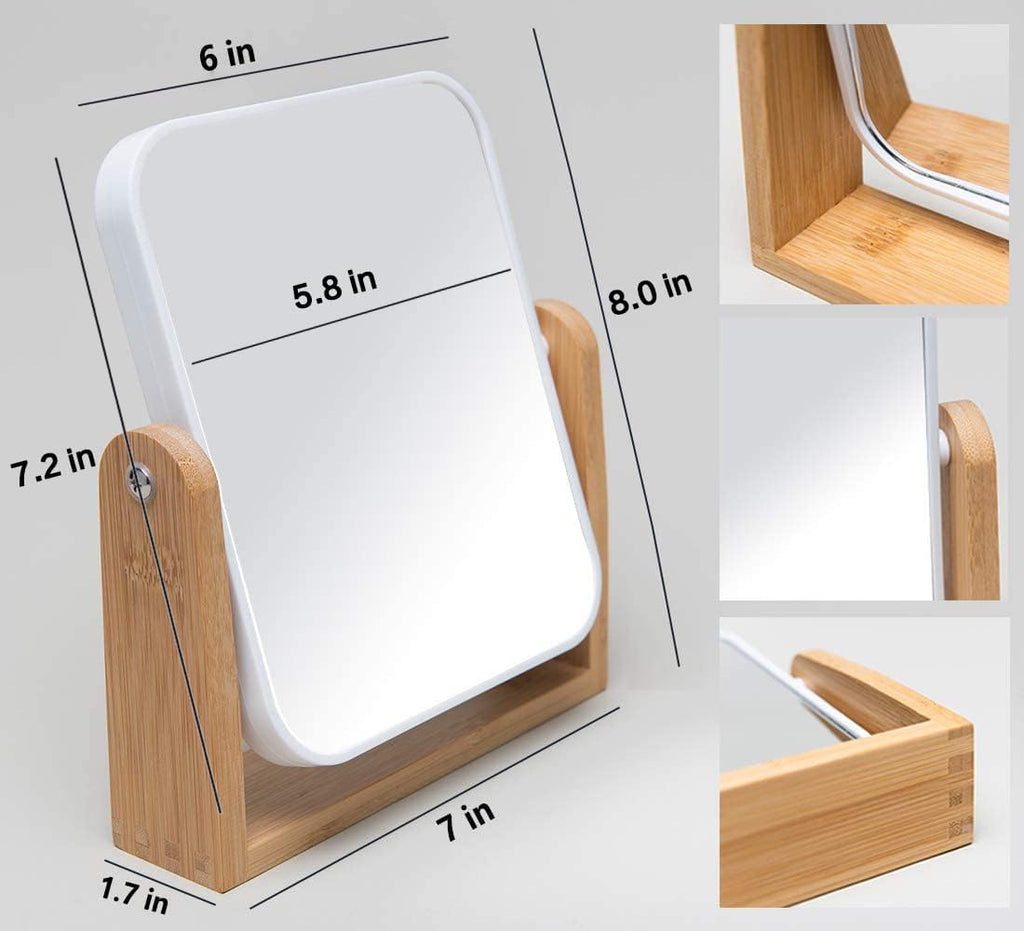 Professional Vanity Makeup Mirror with Bamboo Stand, 8-Inch Double-Sided 1X/3X Magnification and 360-Degree Swivel Design