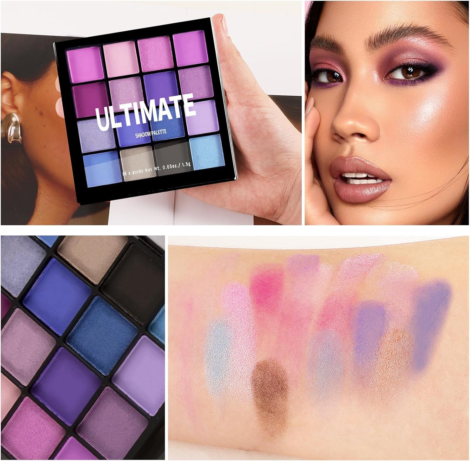 16-Color Colorful Eyeshadow Palette - Matte and Glitter Shades for Effortless Glamour Looks, Blendable and Buildable Formula