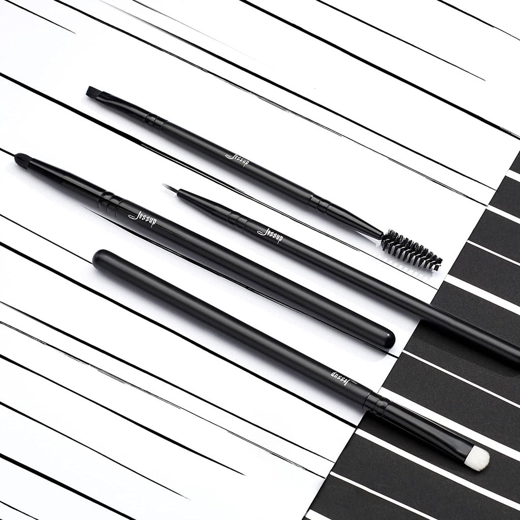 Professional 10-Piece Makeup Brush Set in Black with Natural and Synthetic Hair for Foundation, Blending, Blush, Concealer, Eyeshadow, Eyebrow, and Eyeliner Applications, T323