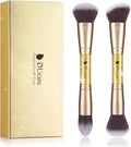 Duo-End Foundation and Contour Makeup Brushes - Synthetic Cosmetic Tools (2 Pieces, Gold)