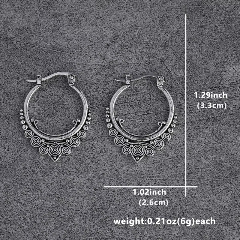 Vintage 925 Silver Needle Hypoallergenic Hoop Earrings for Women Classic Jewelry for Men Women Indian Boho Jewelry