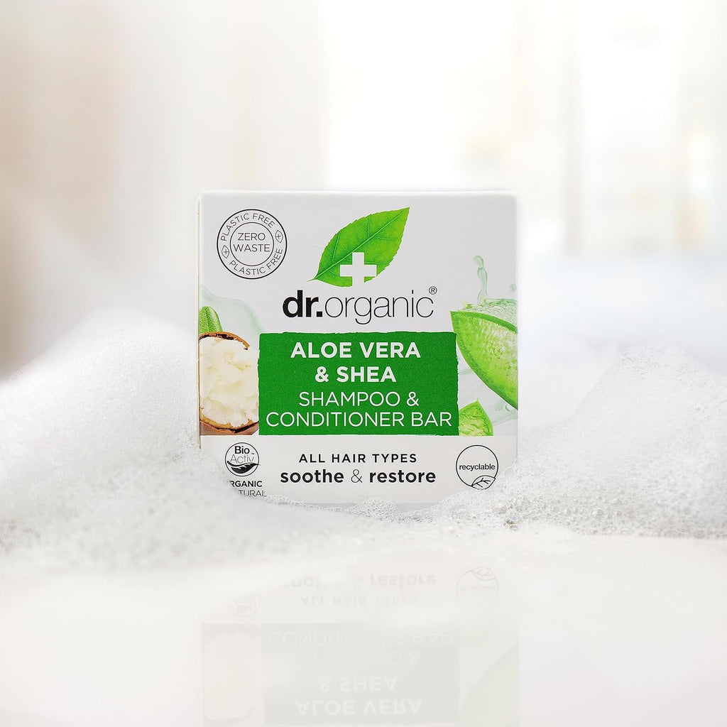 Dr. Organic Aloe Vera & Shea Shampoo and Conditioner Bar - Nourishing for Curly and Thick Hair, Plastic-Free, Natural, Vegan, Cruelty-Free, Paraben and SLS-Free, Organic, 75g