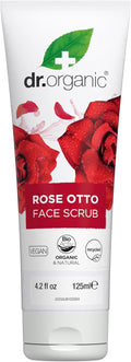 Dr Organic Rose Otto Exfoliating Face Scrub for Mature Skin, Unisex, Natural, Vegetarian, Cruelty-Free, Paraben & SLS-Free, Organic, 125ml, Eco-Friendly Packaging