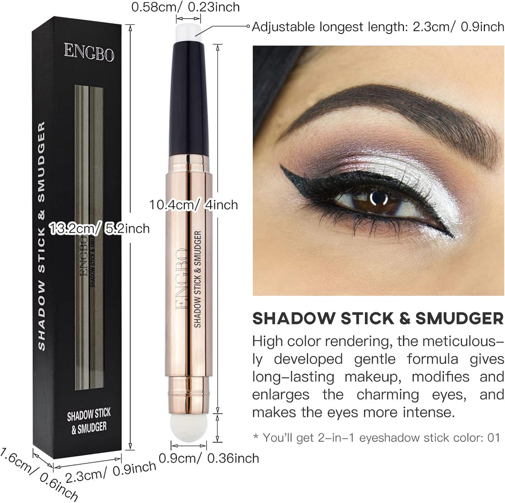 Eye Brightening Cream Eyeshadow Stick with Glitter Shimmer and Soft Brush Applicator (01# Pearl White Shimmer)