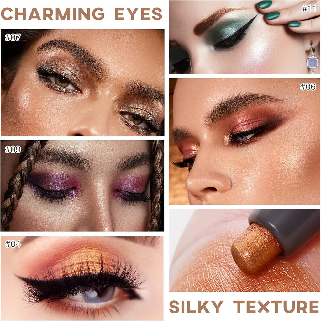 Eye Brightening Cream Eyeshadow Stick with Glitter Shimmer and Soft Brush Applicator (01# Pearl White Shimmer)