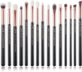 15-Piece Professional Makeup Brush Set with Wood Handles and Natural-Synthetic Hair, Pearl Black/Rose Gold, T157