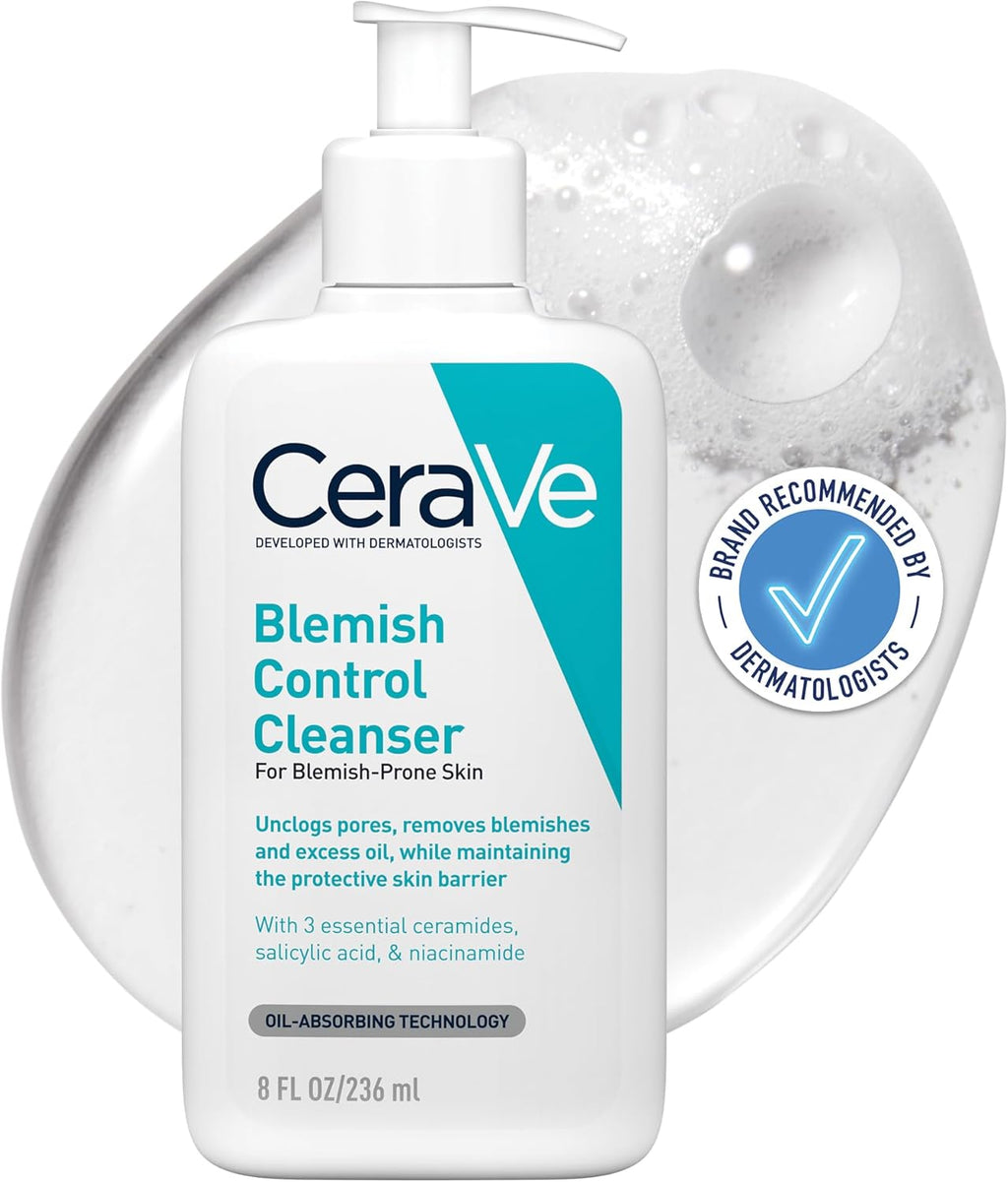 Blemish Control Gel Cleanser 236ml for Acne-Prone Skin with 2% Salicylic Acid, Niacinamide, Purifying Clay, and Ceramides - Lightweight and Oil-Absorbing Formula